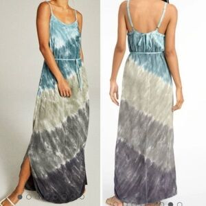 Splendid Anya Maxi Dress Womens M Tie Dye Spaghetti Strap Viscose Pockets V Neck